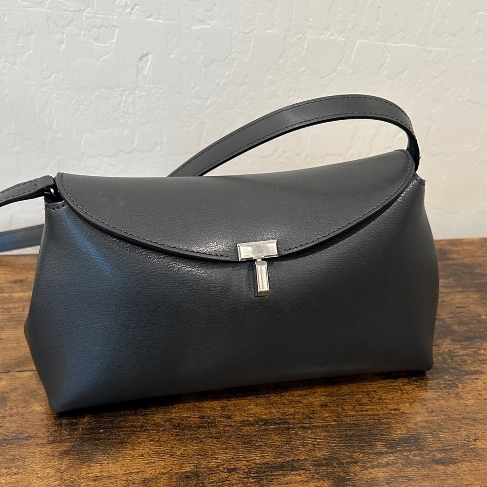 Toteme T-Lock Convertible Leather Clutch SHARK